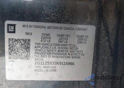 2019 Chevrolet Impala Lt z USA, uszkodzony, nr VIN 2G11Z5S33K9115966